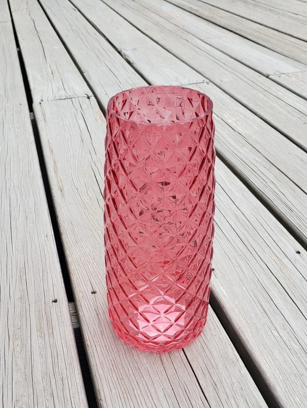 Diamond Embossed Tapered Glass Vase - Vibrant Pink